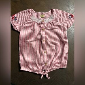 True Craft girls red and white striped shirt with embroidery details